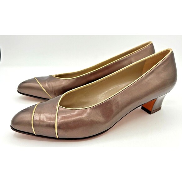 Salvatore Ferragamo‎ Women’s Leather Pumps Sz 8B Bronze w Gold Trim DD10681 EUC - Picture 9 of 16